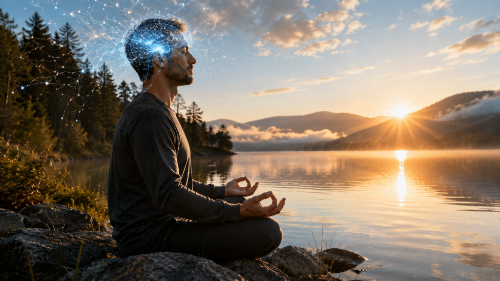 Person practicing meditation to develop awareness and mental focus.